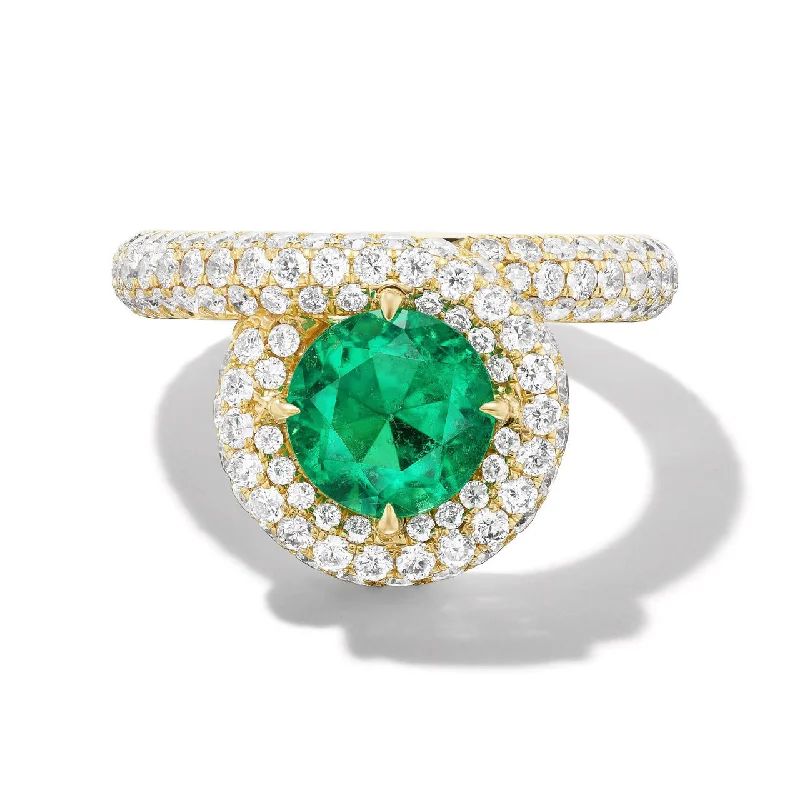 Custom Engagement Rings-PAVE ENDLESS LOOP ENGAGEMENT RING WITH EMERALD