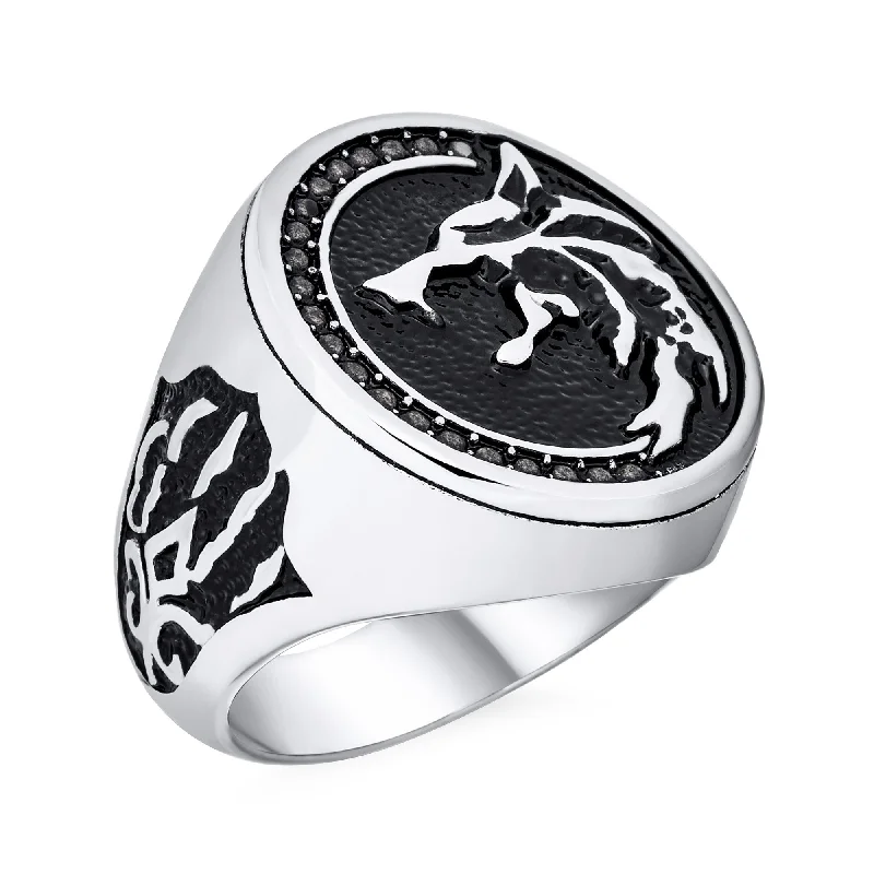 Unique Stackable Rings-Mens Stainless Steel Viking Warrior Wolf Head Ring or Pendant for Men