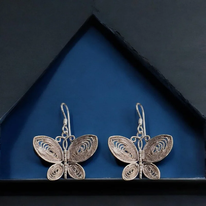 Geometric Earrings-Sterling silver oxidized Butterfly dangle earrings for women and girls