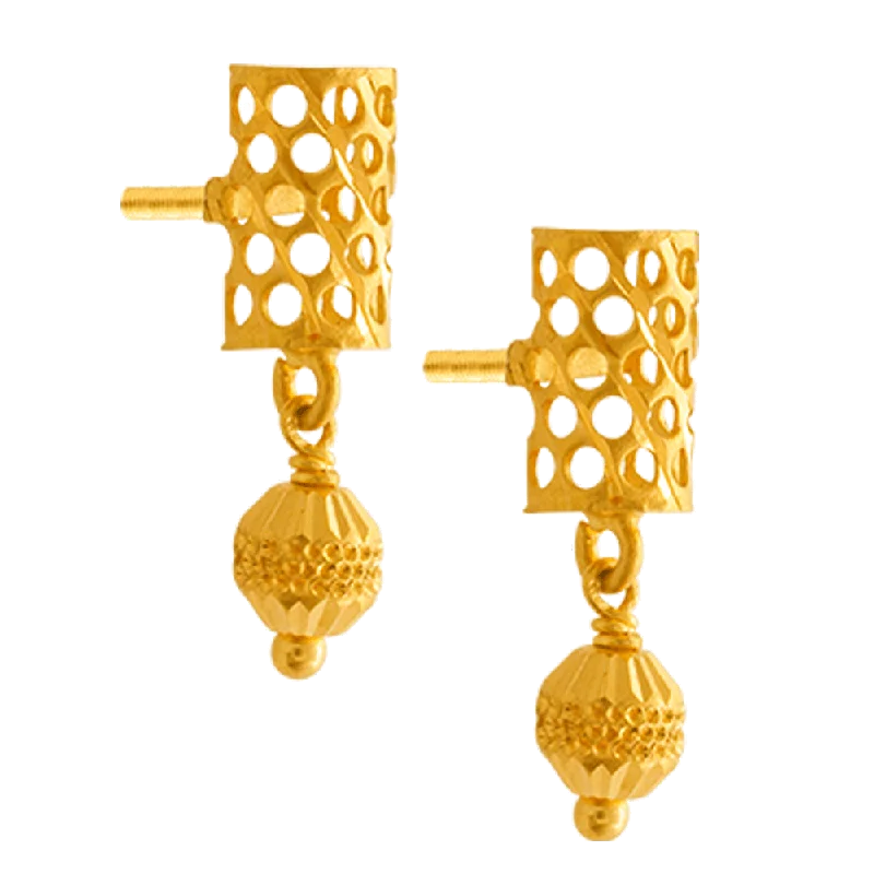 Natural Stone Earrings-22KT Yellow Gold Jhumki Earrings For Women