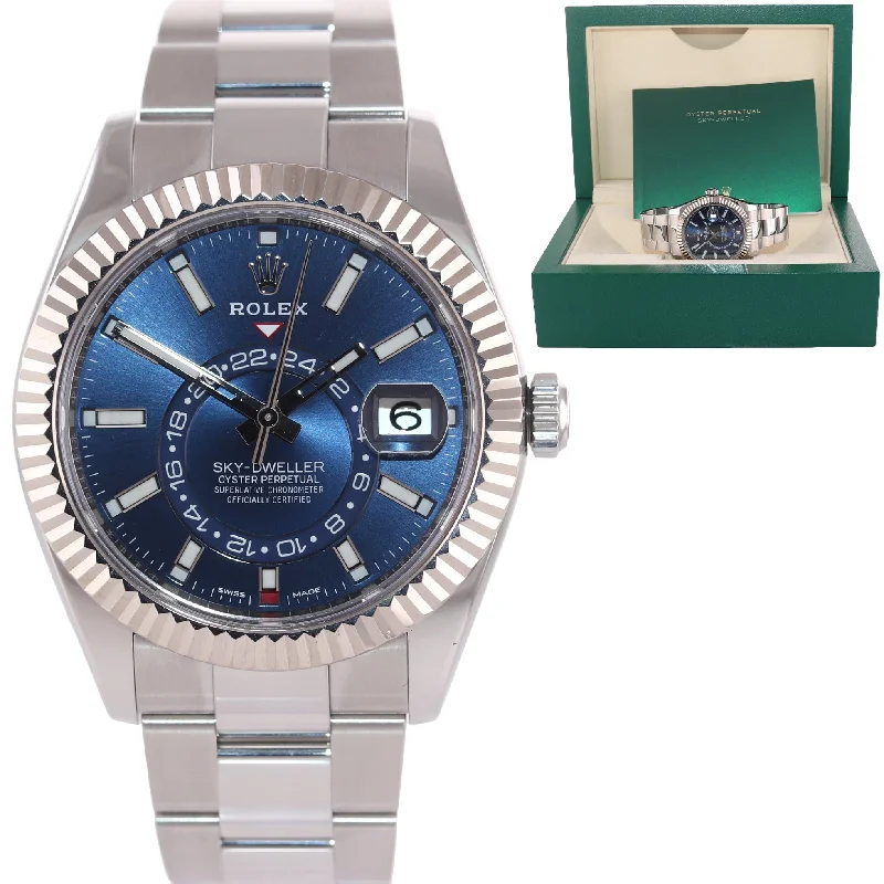 Trendy Leather Strap Watches for Women-Rolex Sky-Dweller Stainless White Gold BLUE DIAL 42mm 326934 Watch Box