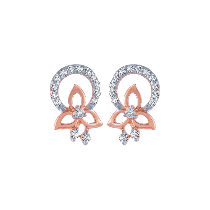 Vintage Beaded Earrings-18KT (750) Rose Gold And Diamond Stud Earrings For Women