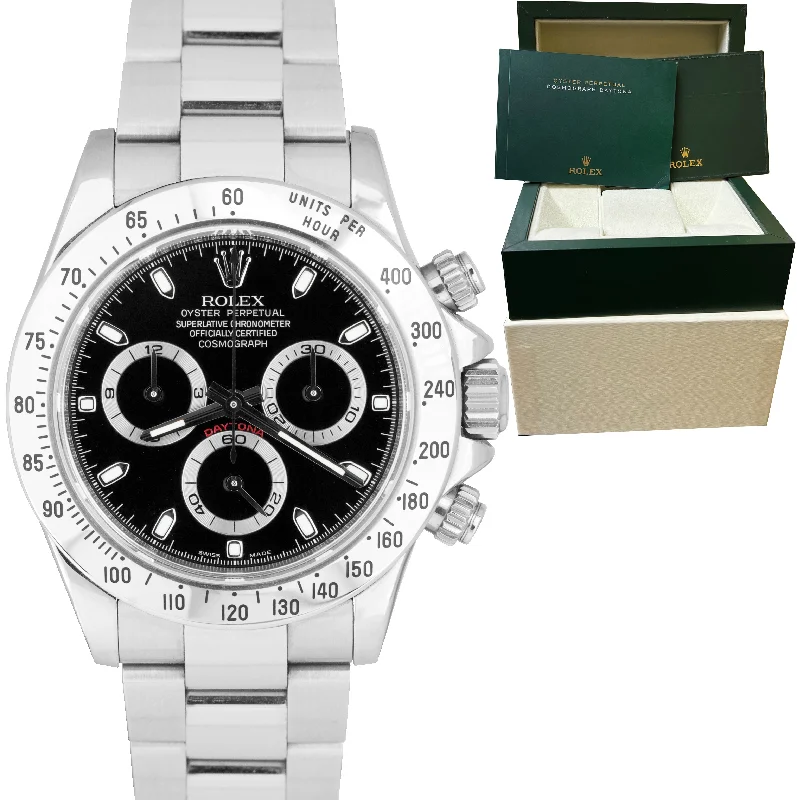 Unique Fashion Watches for Women-Rolex Daytona Cosmograph Black Stainless Steel FAT BUCKLE 40mm Watch BOX 116520