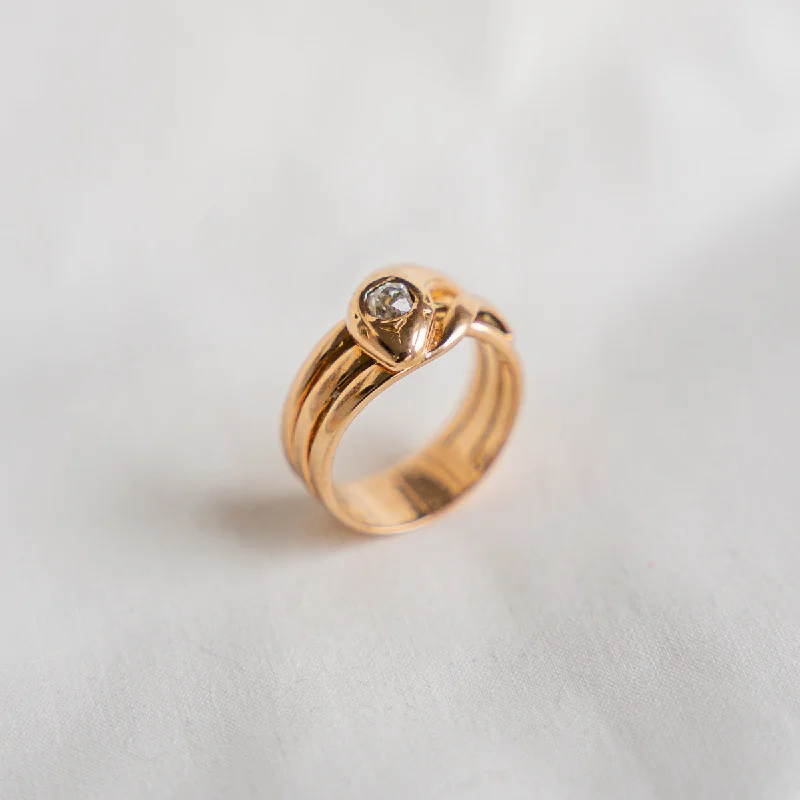 Stylish Gemstone Rings-Vintage French 18k Rose Gold Diamond Snake Ring