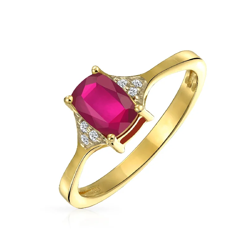 Emerald Engagement Rings-2.34CT Red Ruby Emerald Cut Engagement Ring with Zircon in 14K Gold Plated Silver