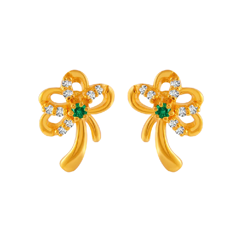 Elegant Gold Earrings-22KT Yellow Gold And American Diamond Stud Earrings For Women