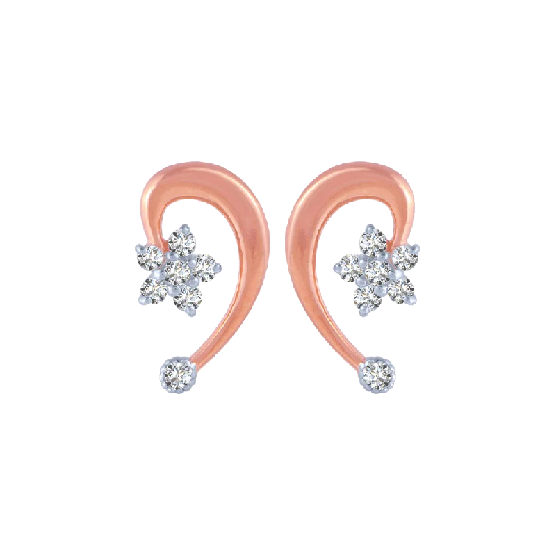 Layered Hoop Earrings-18KT (750) Rose Gold And Diamond Stud Earrings For Women