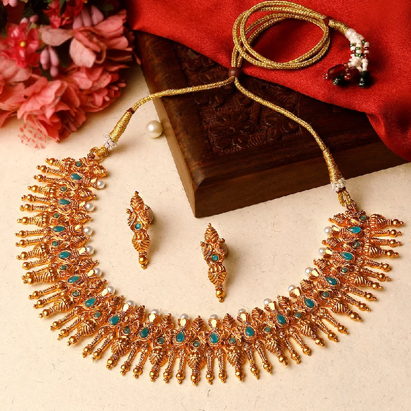 Opal Necklaces for Women-Shrishti Fashion Beautiful Gold Plated Choker Necklace Set For Women