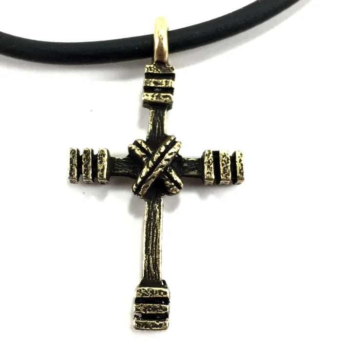 Custom Letter Necklaces-Rugged Cross Necklace Brass