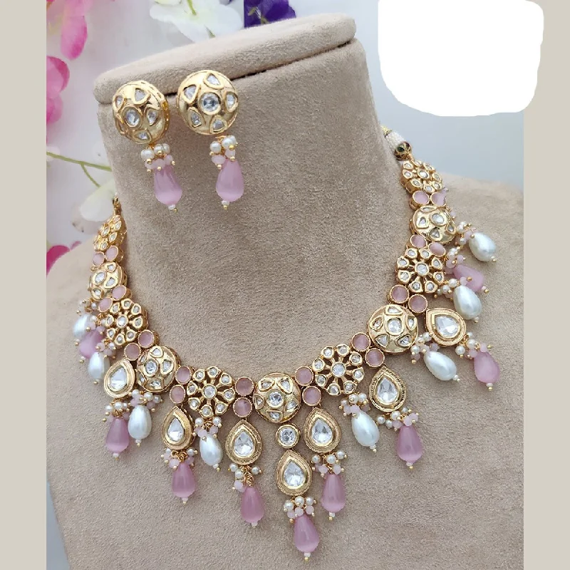 Gold Choker Necklaces-Jewel Addiction Gold Plated Kundan Necklace Set