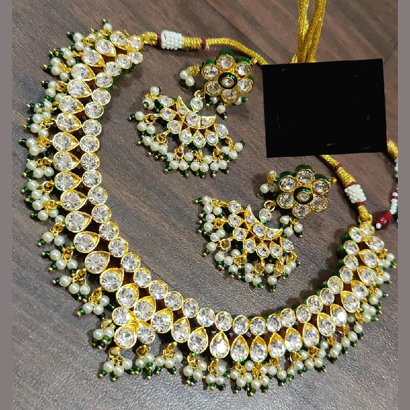 Custom Birthstone Necklaces-FS Collection Gold Plated Kundan Stone And Pearls Necklace Set