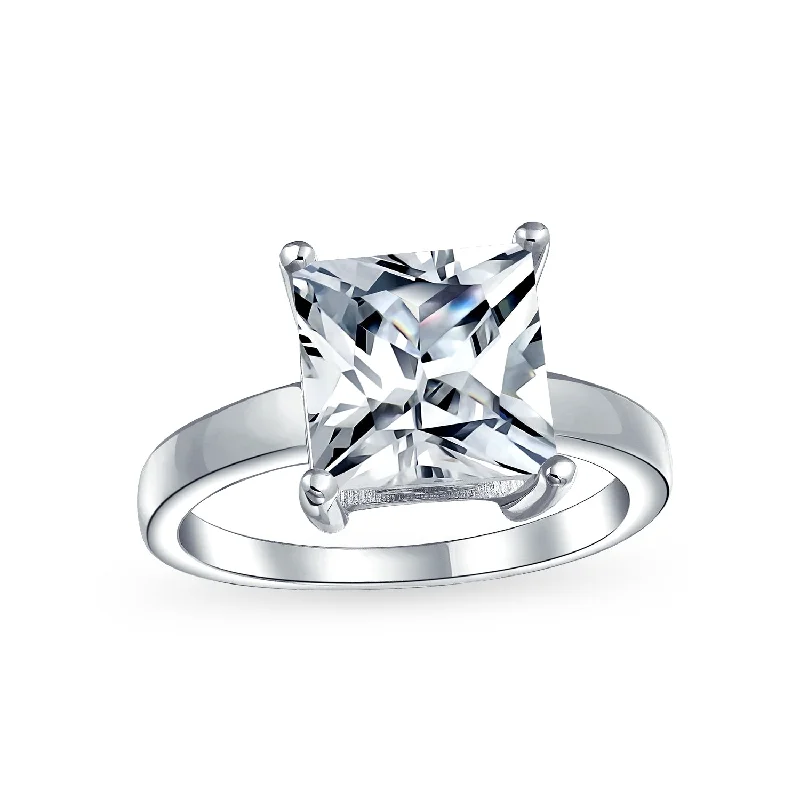 Bohemian Style Rings-Classic 3CT Princess Cut Solitaire Engagement Ring in Sterling Silver