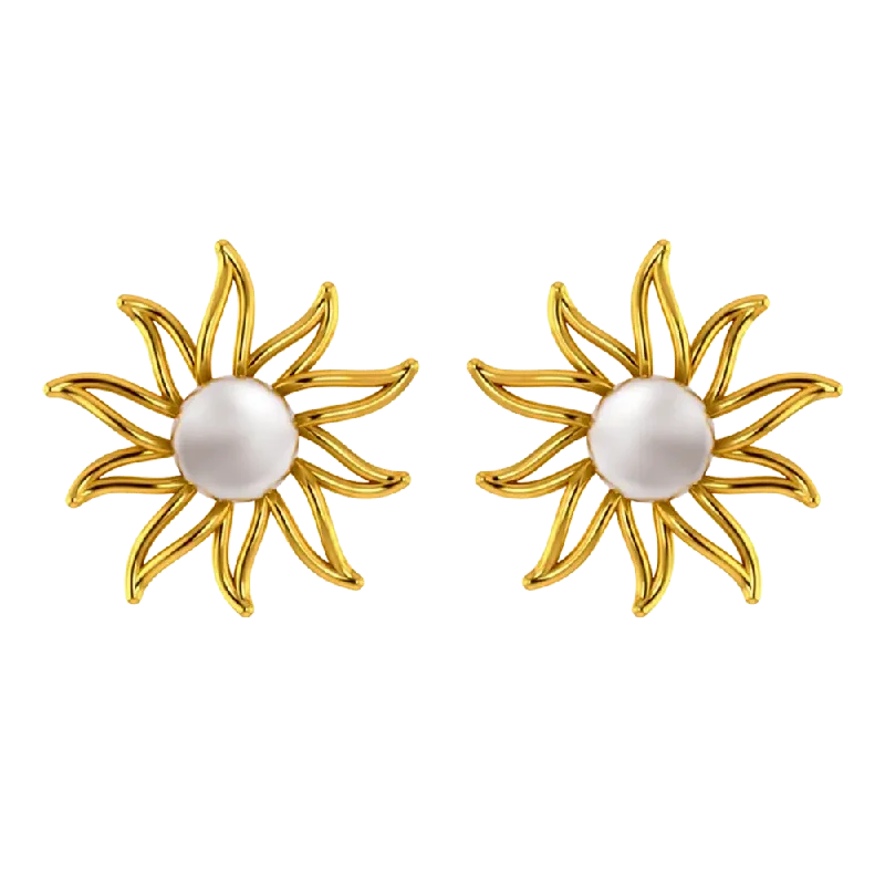 Large Drop Earrings-22k Gold Earrings With A Pearl In The Shape Of A Sun