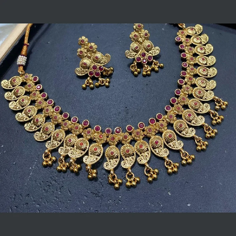 Customized Jewelry Necklaces-Kavita Art Gold Plated Pota Stone Necklace Set