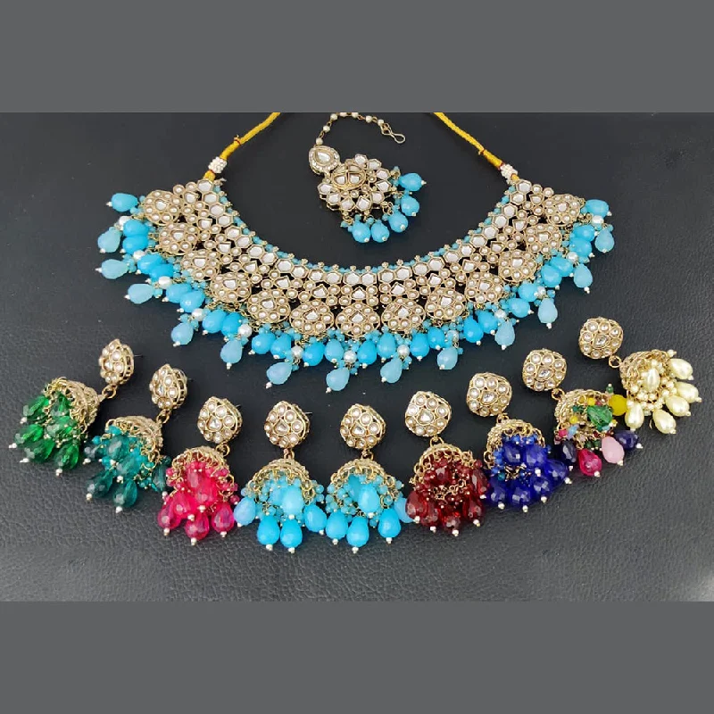 Large Gold Pendant Necklaces-Rani Sati Jewels Gold Plated Kundan Necklace Set