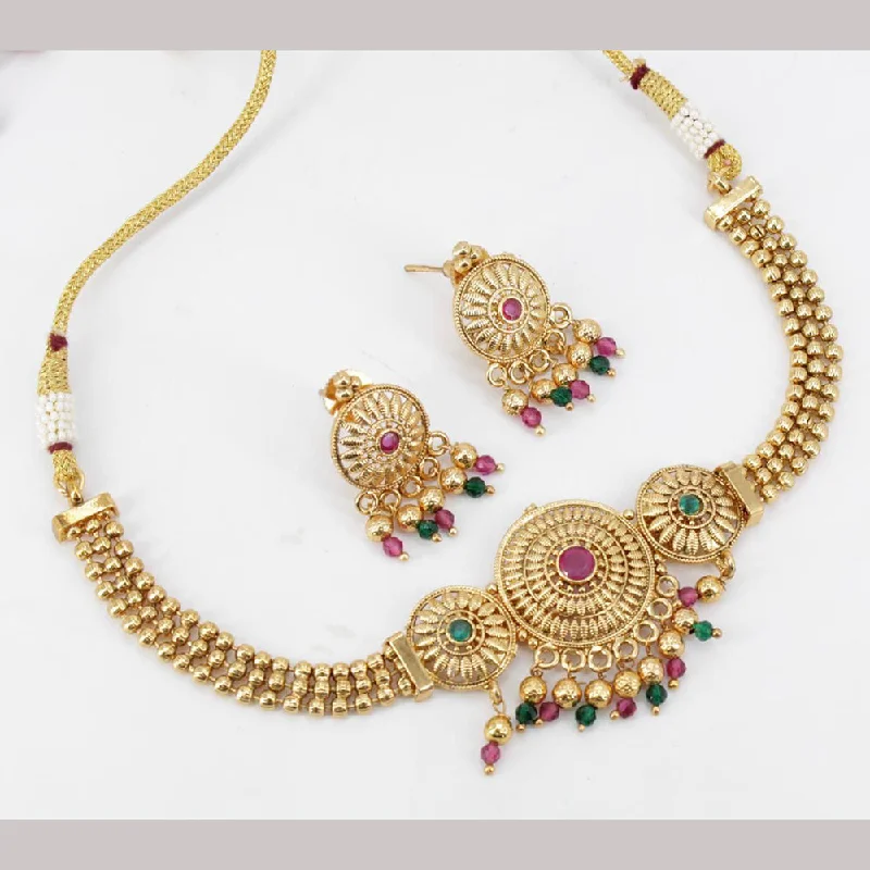 Unique Gemstone Necklaces-Sai Fashion Gold Plated Choker Necklace Set