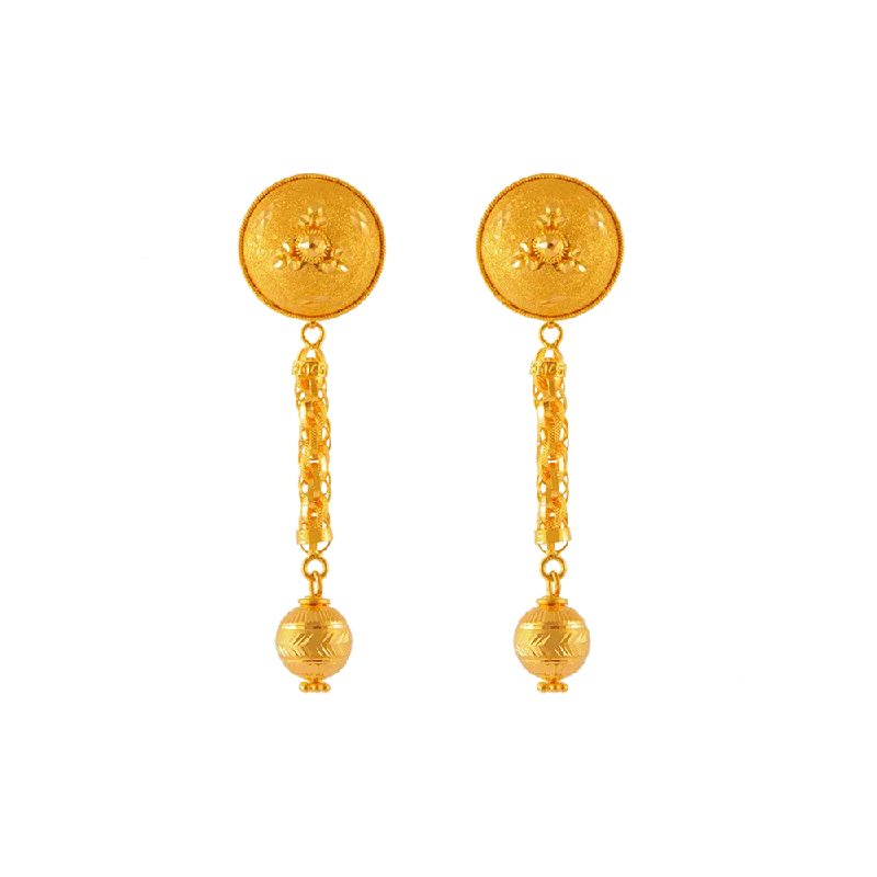 Long Gold Earrings-22KT Yellow Gold Jhumki Earrings For Women