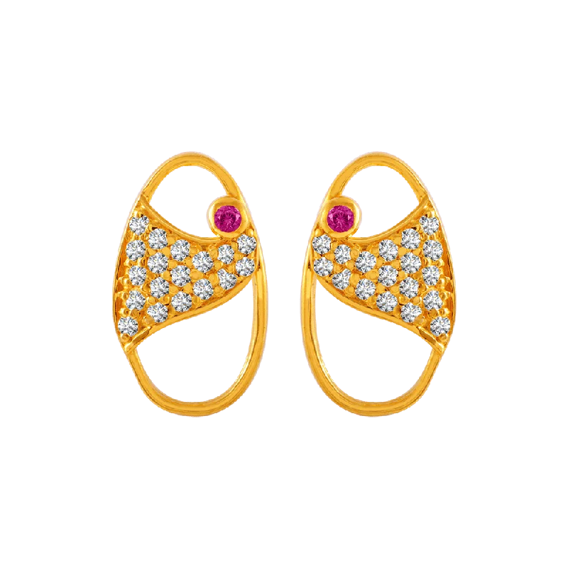 Sterling Silver Earrings-22KT Yellow Gold And American Diamond Stud Earrings For Women