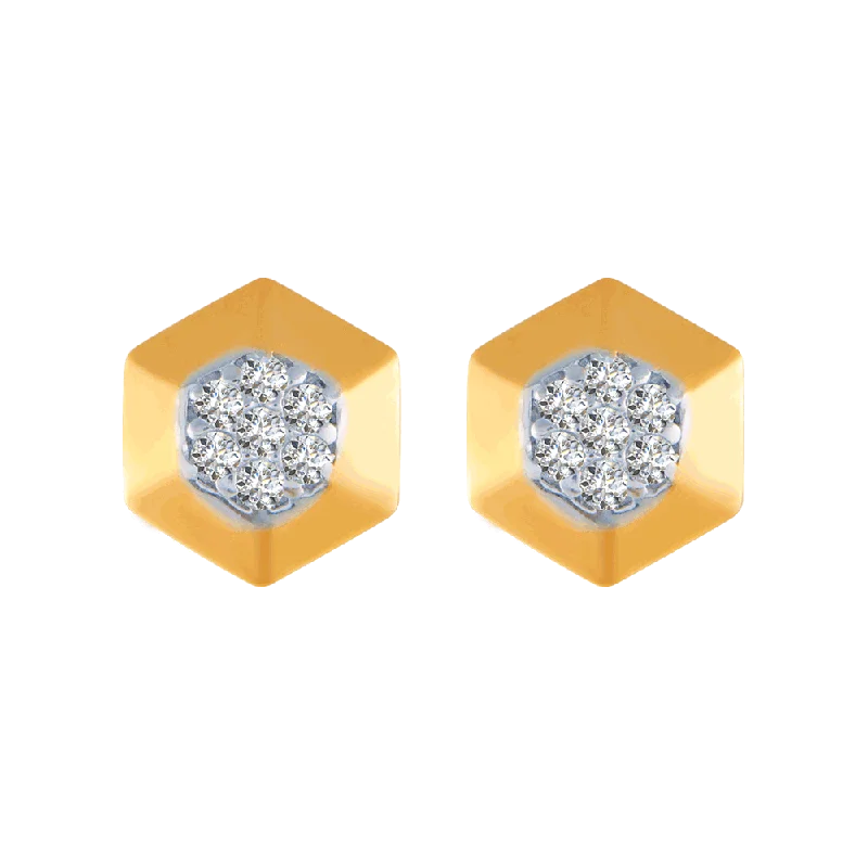 Elegant Round Earrings-18KT (750) Yellow Gold And Diamond Stud Earrings For Women