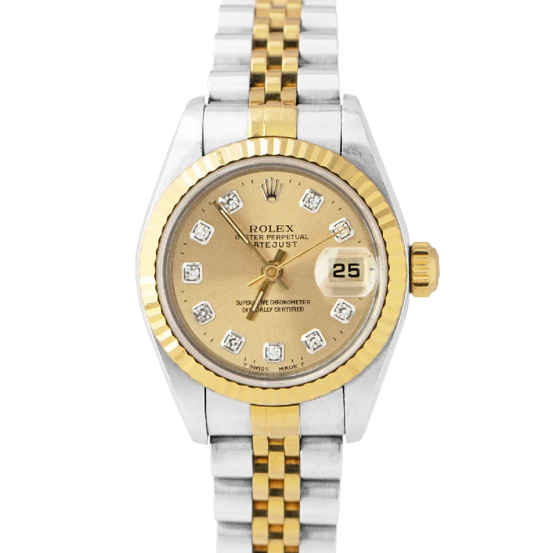 Stylish Watches with Silicone Bands-Rolex DateJust 26mm DIAMOND Champagne Two-Tone Jubilee NO-HOLES CASE Watch 79173