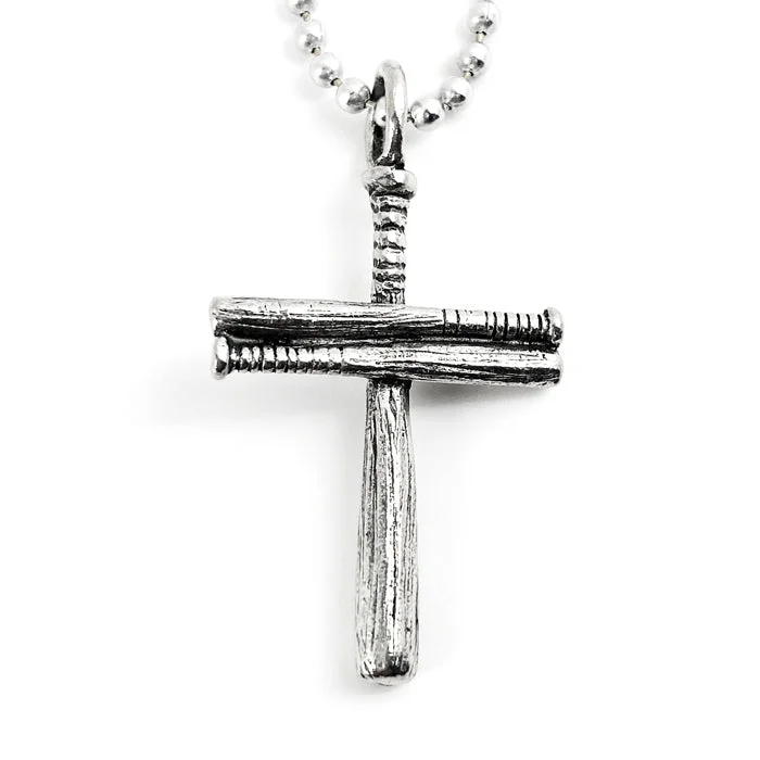 Engraved Bar Necklaces-Cross Baseball Small Bat Plain Necklace