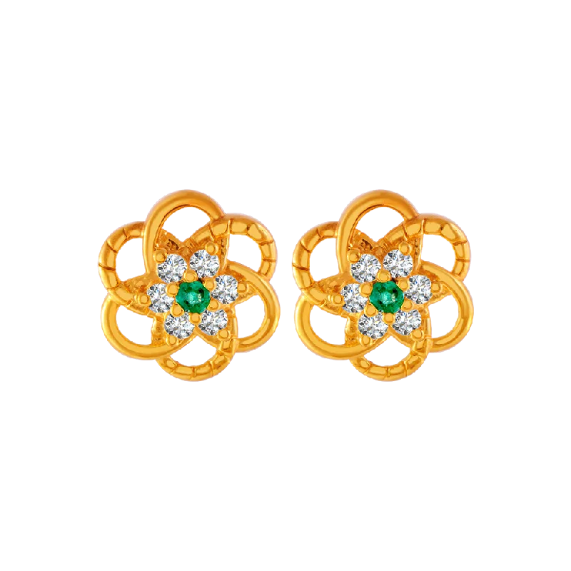 Trendy Earrings for Teens-22KT Yellow Gold And American Diamond Stud Earrings For Women